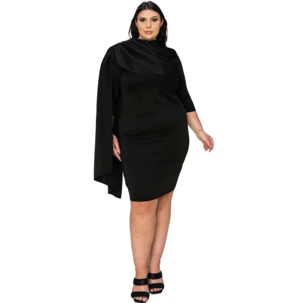 LIVD Dahlia Sash Cape Dress in Black Size 3X